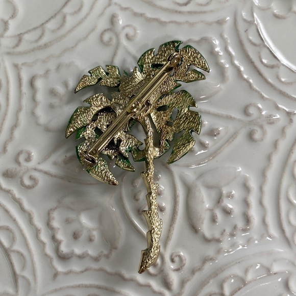 Palm Tree Green Gold Textured Brooch Ocean Caribbean Beach Vaca Cruise Holiday - Picture 16 of 16